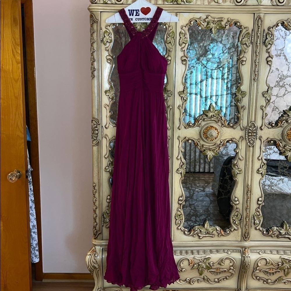 Aidan Mattox Burgundy Halter Gown